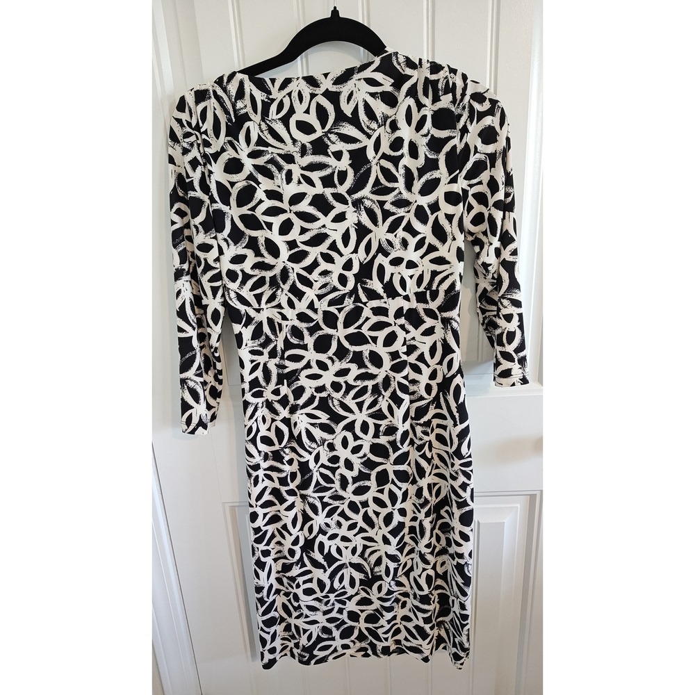 Lauren Ralph Lauren Black White Geometric Floral Faux Wrap Sheath Dress 6